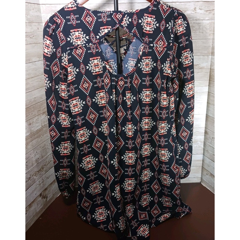 Xhilaration Women's Navy Blue Southwest Print Dress Long Sleeve Size M - Picture 5 of 8